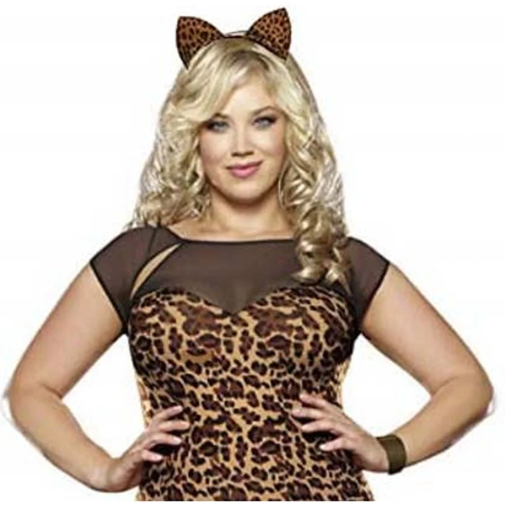 Leopard Cat Ears Headband Soft Brown Cloth Hair Accessory LE-01